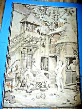 Tapestry French Wall Hanging 1900s 38x56 Scenes of Town Towers Trees People HUGE