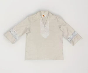 VTG 70s Liberty House Hawaiian Tunic Floral Lace Collar Sz XL Beige C16 - Picture 1 of 11