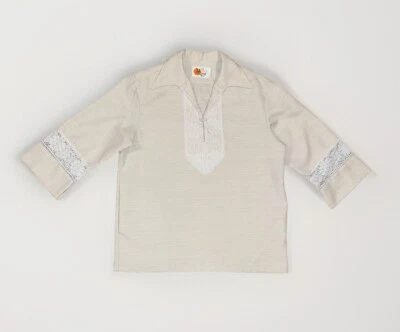 Винтажный 70-х Liberty House гавайская туника цветочный кружевной воротник размер XL бежевый C16 - Изображение 1 из 4