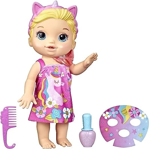 Baby Alive Glam Spa Baby, Blonde Hair, Unicorn theme, small corner dent,  New - Image 1 of 1