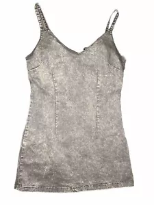 New Look Dress Womens 12 Petite Gray Denim V Neck BodyCon Lightweight Tank Acid - Picture 1 of 13