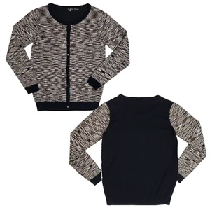Vila Milano Womens M Cardigan Space Dye Color Block Black Tan Workwear Travel - Picture 1 of 11