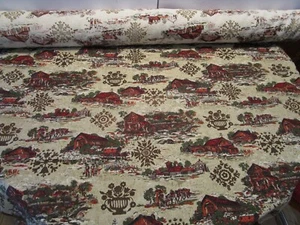 Vintage Fabric Countryside homestead Life Scene barn drapery 10 yards 1950 NOS - Picture 1 of 11