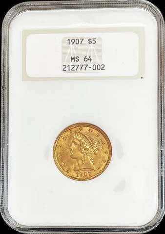 1907 GOLD USA $5 LIBERTY HEAD HALF EAGLE COIN NGC MINT STATE 64 Cover