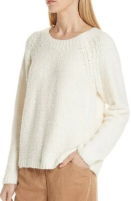 Suéter cuadrado cuello redondo Eileen Fisher •L• algodón orgánico pelusa suave blanco marfil Foto 1 de 4