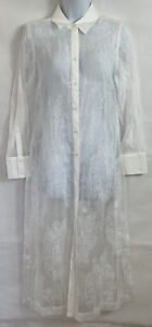Chico's Sz 0 Sheer Embroidered Button Maxi Dress Long Cuff Sleeve Beach Cover Up