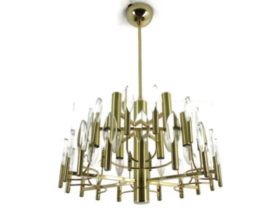 Hollywood regency 1970s Chandelier lamp Oscar Torlasco for Stilkronen Italy - Image 1 of 4