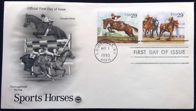 Scott 2756 2757 FDC Steeplechase Thoroughbred Racing Sporting Horses STRIP 2 PCS - Image 1 of 3