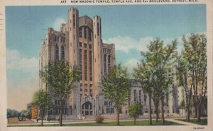 Detroit Michigan Nuevo Templo Masónico 2do Blvd Temple Ave Lino Publicado 1935 - Imagen 1 de 2