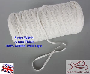 4mm Cotton Herringbone Webbing fabric StrapTape Sewing Bias Binding WHITE - Picture 1 of 1
