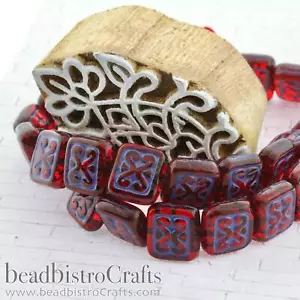 Czech SCROLLED Beads Transparent Red Siam with Purple Wash - 12x11mm (6/16pcs) - Picture 1 of 7