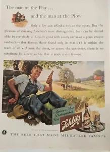 Anuncio de cerveza Schlitz 1942 vintage. Era WWLI. Agricultura. Ilustración comercial. - Imagen 1 de 1