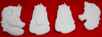 4 Mythical Fairy Tale Unicorns Ready to U Paint Ceramic Bisque Fridge Magnets - Image 1 of 3