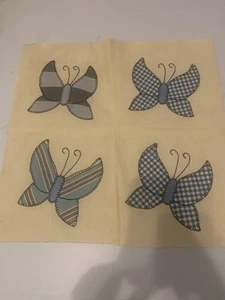 8 Vintage Quilt Blocks Pieced Squares 8 9” squares Hand Stitch Butterflies Blues - Picture 1 of 15