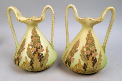 HERMOSO PAR COMBINADO DE JARRÓN NIPÓN CORALENO Y ORO DORADO MARCA DE PATENTE DE 1909 Foto 1 de 4