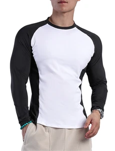 Mens Muscle Cut Raglan T Shirts with Long Sleeve Fitness Workout Slim Fit Tops - Foto 1 di 13