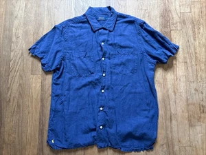 Polo Ralph Lauren Silk Linen Blend Shirt Men’s Large Blue Button Up Short Sleeve - Picture 1 of 7