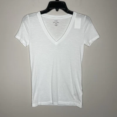 J.CREW T-Shirt Women XXS White Slub Cotton V-Neck Tee NEW Slim-Fit H5967 - Image 1 of 4