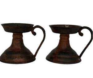 Pair Of Arts And Crafts Copper Candleholders Goodnight Chambersticks To Restore - Picture 1 of 10