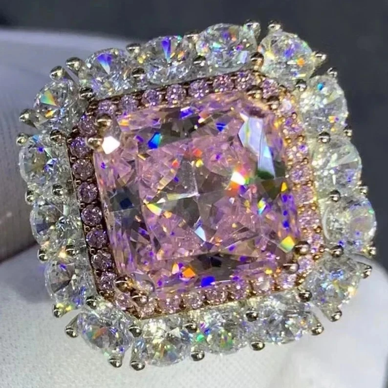 Anel de aniversário de diamante safira rosa natural 4,00 quilates ouro branco sólido 14K - Imagem 1 de 4