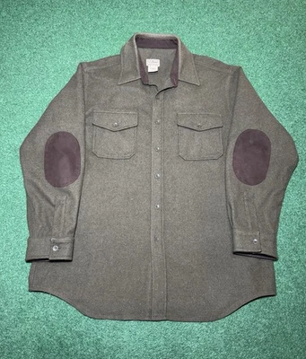 Camisa vintage L.L de lana de frijol manga larga parche en el codo verde militar larga abotonada Foto 1 de 4