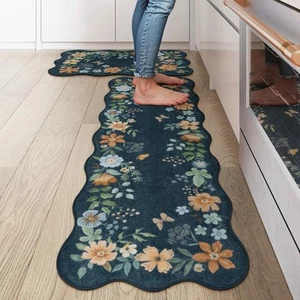 Kitchen Rug Set of 2 Washable Kitchen Mat for Floor Non Slip Spring Floral - Picture 1 of 7