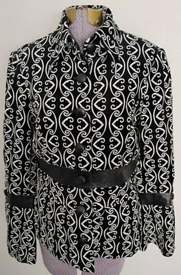 ANDREA BECKER Blazer куртка женщин черный белый бархат кожаная отделка 6/8 потрясающий - Изображение 1 из 4