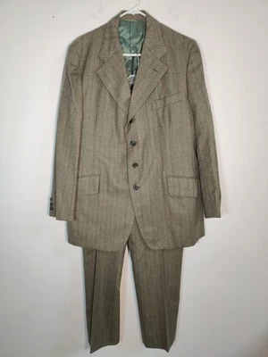 Traje de Cricket de Colección Años 60 Para Hombre Talla 40R 36x28.5 EE. UU. Lana a Rayas Verdes Foto 1 de 4