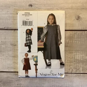Vogue 7770 Sewing Pattern Jumper Collared Shirt Girls Toddler Sizes 2-3-4 UNCUT - Picture 1 of 3
