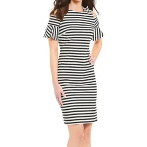 Calvin Klein Black & White Striped Cold Shoulder Sheath Dress sz 14 NWT - Picture 1 of 4