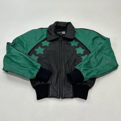 Chaqueta bomber de cuero para mujer Michael Hoban North Beach negra y verde, talla 3/4 Foto 1 de 4