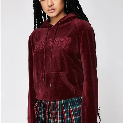 Sudadera con capucha de terciopelo de felpa para mujer Puma Fenty Rihanna - Borgoña profundo talla mediana rara Foto 1 de 4