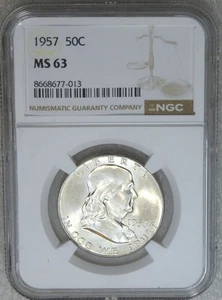 1957 P Franklin Half Dollar NGC MS63 85% FBL Frosty Just Graded New Holder J123H - Bild 1 von 4