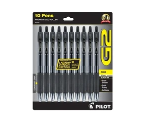 Pilot G2 Retractable Gel Ink Pens, Fine Point, 0.7mm, Black Ink, 10 Ct - Picture 1 of 3