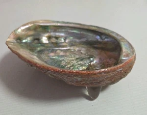 Vintage FOOTED ABALONE SHELL BOWL DISH TRINKET ASHTRAY 7.5” - Picture 1 of 10