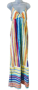 Billabong Dress Women's Rainbow Multicolor Maxi Sundress Straps Size L Colorful