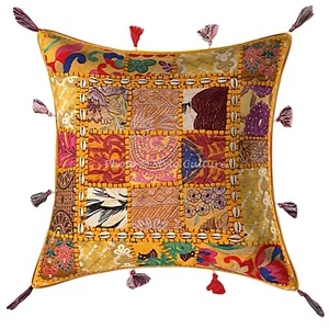 Ethnic Cotton Sofa Throw Pillow Covers 43x43 cm Patchwork Floral Cushion Cover - Picture 1 of 3
