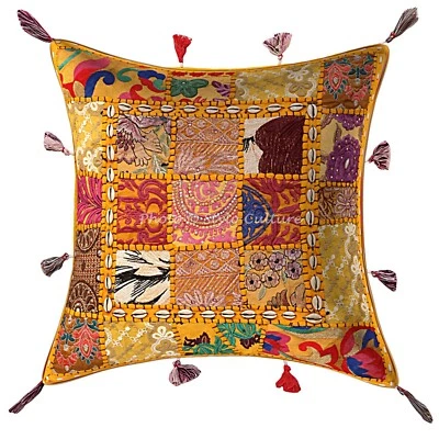 Ethnic Cotton Sofa Throw Pillow Covers 43x43 cm Patchwork Floral Cushion Cover - Image 1 of 3