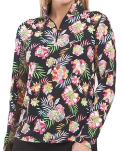 NWT IBKUL ALESSIA BLACK MULTI Long Sleeve Mock Golf Tennis Shirt S M L XL - Picture 1 of 1