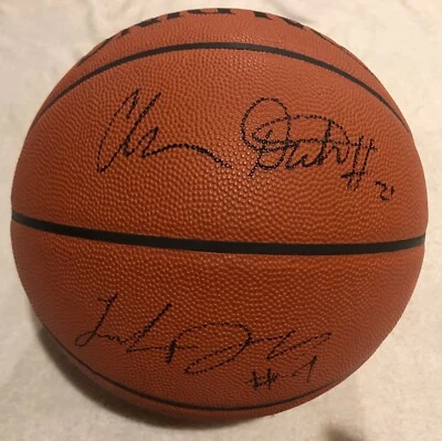 DUKE LUOL DENG & CHRIS DUHON SIGNED AUTO FULL SIZE NBA BASKETBALL - Image 1 of 4