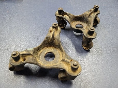 Pair of Antique Cast Iron 3 Wheel Casters Early 1900s Piano Movers Dolly Cover