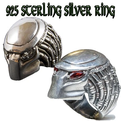 Predator Testa Anello .925 Argento Sterling Metallo Alieno Biker Punk Film P-Z - Immagine 1 di 4