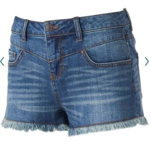 NWT Mudd High Waist Drop Yoke Jean Shortie Shorts Blue Juniors Size 1 - Picture 1 of 2