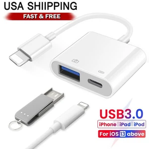 2 in 1 8-PIN to USB 3.0 OTG Adapter for iPhone Connect USB Flash Drive, Camera - Picture 1 of 8