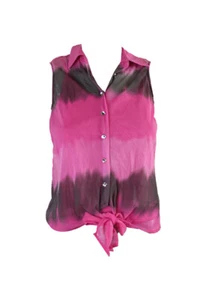 Inc International Concepts Petite Pink Tie-Front Mesh Shirt PP - Picture 1 of 3