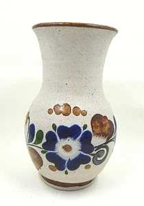 Jarrón de piedra arenisca de cerámica arte popular mexicano Tonala pintado a mano flor azul - Imagen 1 de 7