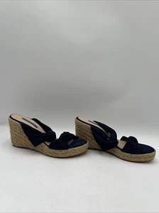 Women’s Stuart Weitzman Sarina Knotted Suede Wedge Sandals Navy Size 8 - Picture 1 of 5