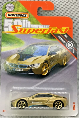 2016  '16  BMW  i8  ~ (gold)  ~  50th ANNIVERSARY   SuperFast  MATCHBOX - Image 1 of 4