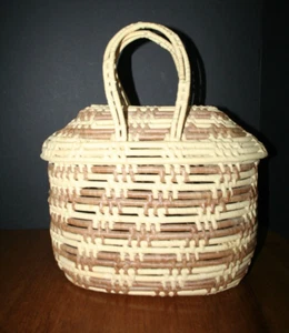 VTG COIL WICKER BEACH TOTE HANDBAG PURSE BASKET STORAGE BASKET - Picture 1 of 10