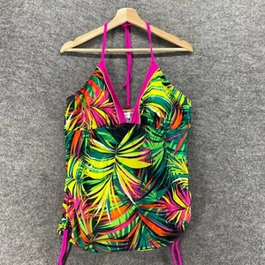 New Jaclyn Smith Tankini Top 18 Plus Green Floral Push Up Sleeveless Halter Neck - Picture 1 of 11